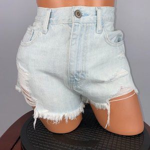 Hollister Juniors 3 Distressed Light Wash Denim Cutoff High Rise Shorts Festival